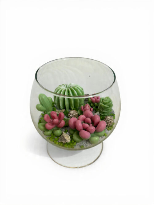 Composition en Verre avec Succulentes en Cire Parfumée – Décoration Personnalisable