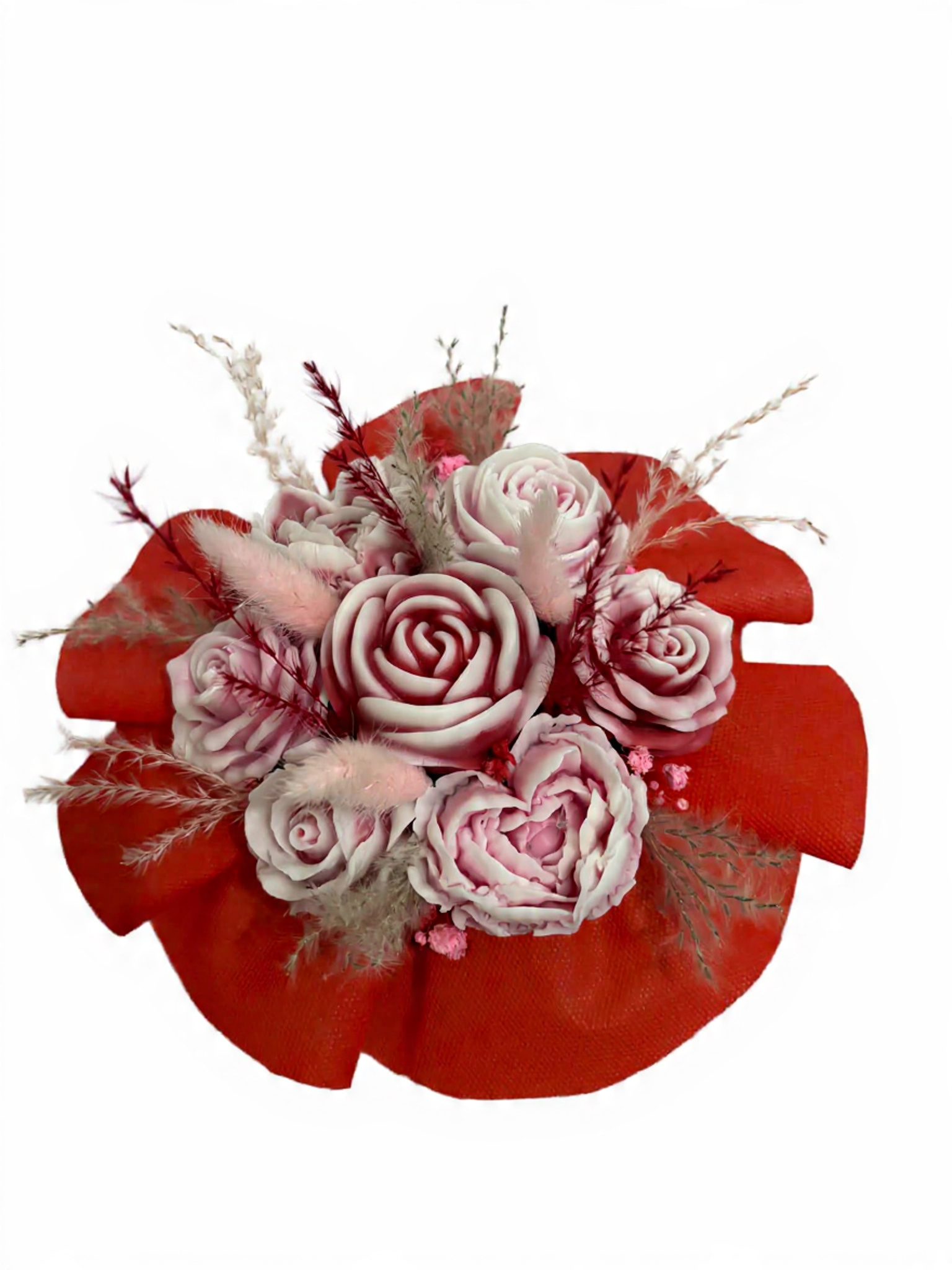 Composition de roses en cire parfumée rouge et rose – bouquet décoratif personnalisé